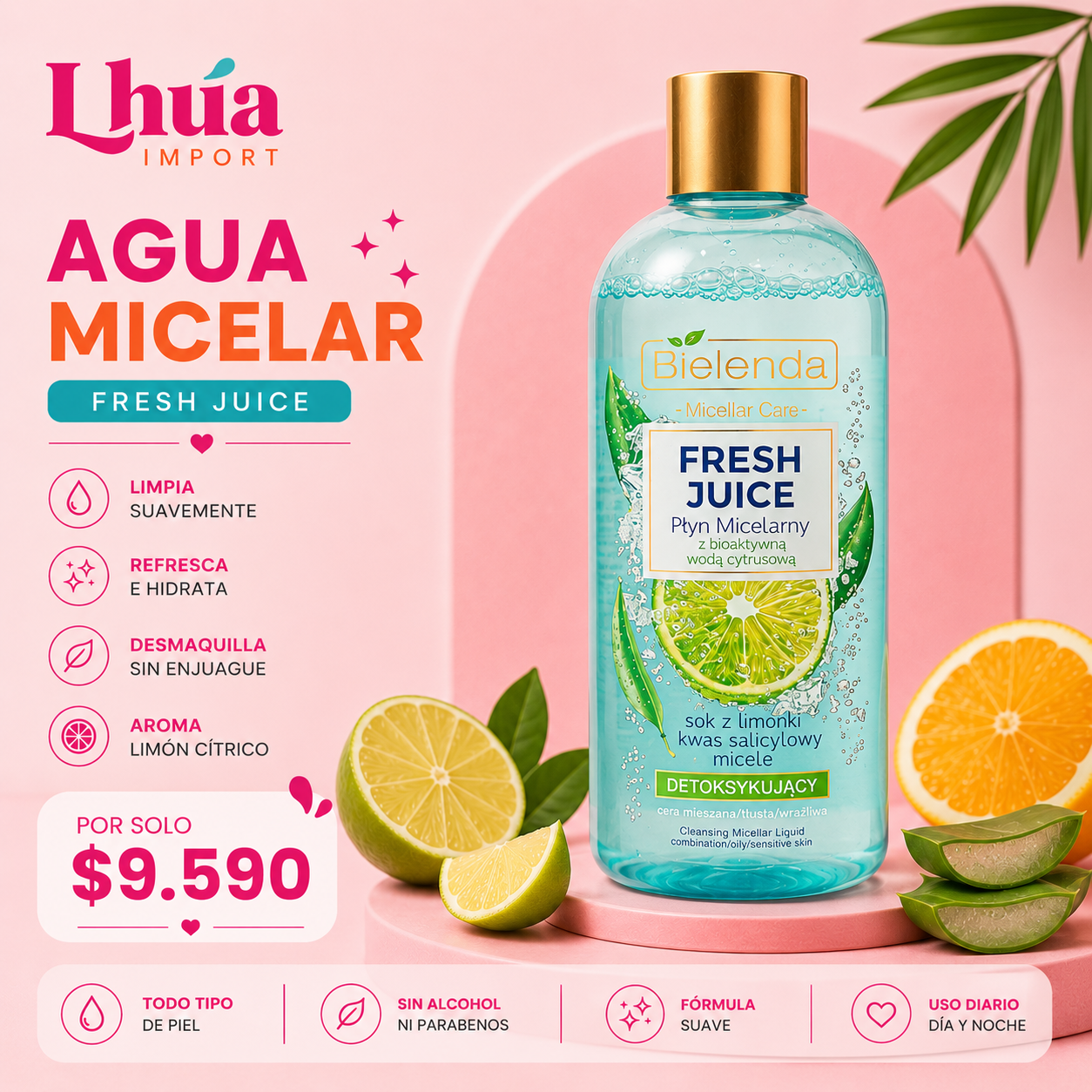 Bielenda Agua Micelar Desintoxicante limon 500ml
